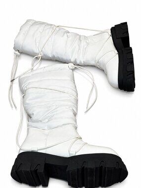L'Intervalle White Quilted Puffer Knee High Winter Boots 6.5